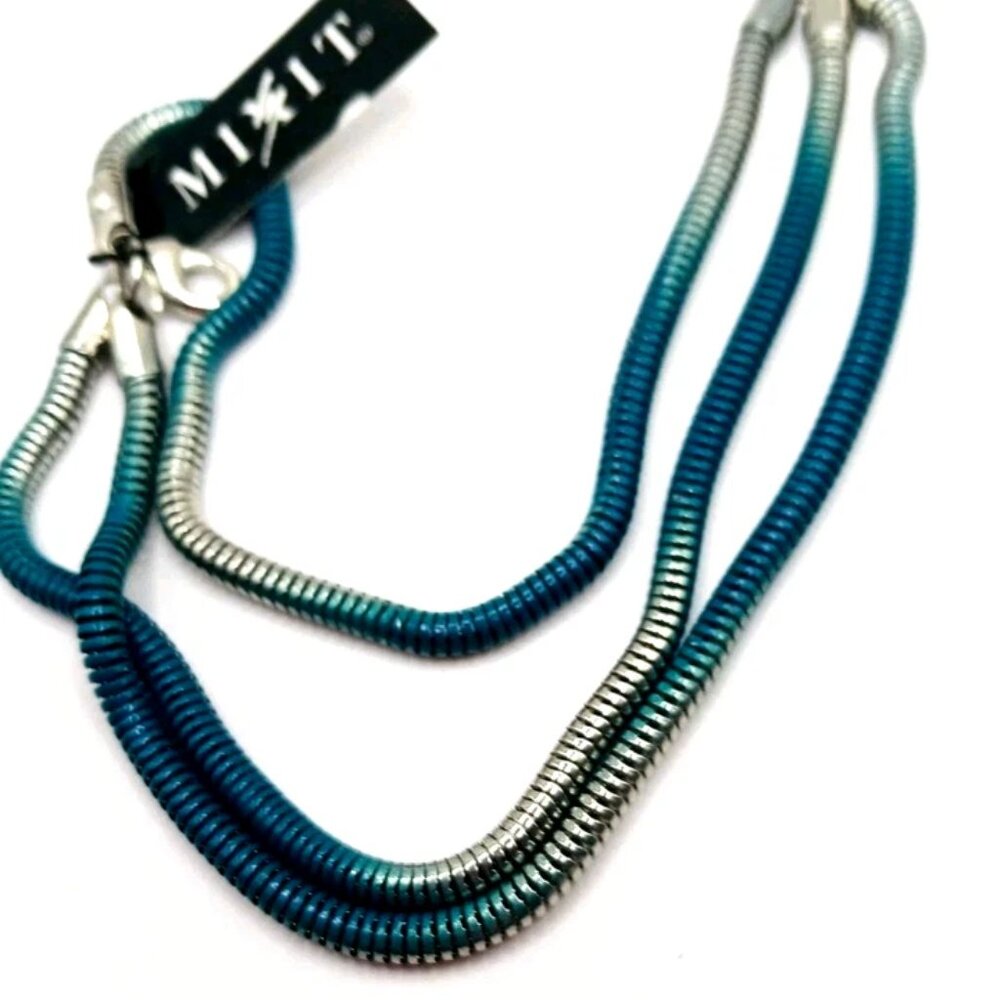 Blue + Silver Triple Row Stretchy Metal Bracelet-8 Inches  New With Tags -Unisex - Picture 5 of 8
